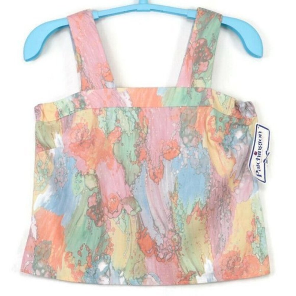 Patchington‎ Tank Top Shirt Pink Blue Green Pastel Watercolors 16